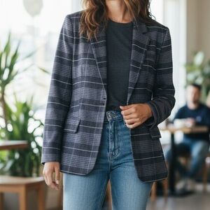 Women's Classic Gray Plaid Blazer
